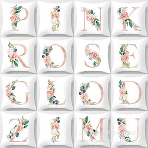 Cushion/Decorative Pillow Nordic-Style Case Pink Rose Letter Peach Leather Sofa Cushion Cover For Fiber Pillowcover