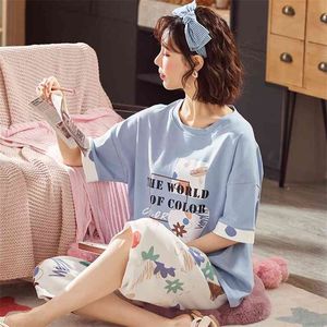 Frauen Kleidung für Sommer Pyjamas Sets Oansatz Nachtwäsche Schöne Kaninchen Pijamas Mujer Kurzarm Baumwolle Sexy Pyjamas Weibliche M-5XL 210830