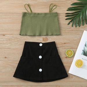 Verão meninas meninas roupas moda criança crianças sólidas com nervuras strapless fora-ombro tops saias roupas definir conjuntos de roupas