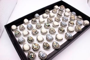 Wholesale Vintage Band Rings 36Pieces Mix Size Colors Trendy Silver Color Punk Big Antique Stone Ring Men Jewelry Fashion