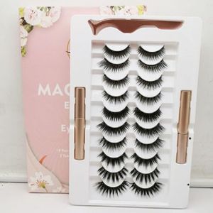 10 Paare Cils Magnetic Wimpern Set gefälschte Wimpern 2 Flüssigkeit Eyeliner und ein Pinzetten 3D -Magnet wiederverwendbar ohne Kleb