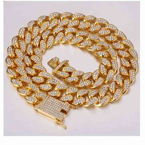 Hip Hop 20mm Rhinestone Bracelet Necklace Big Gold Domineering Exaggeration Miami Cuban Chain Rapper Jewelry