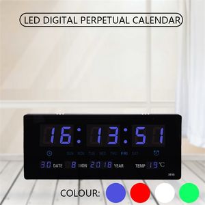 LED Digital Creative Electronic Wall Clock Annual Calendar Livingroom Big Numbers Plugin Luminous Alarm 210903