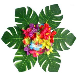 Künstliche tropische Palme Blätter Blütenblatt Seidenblume Dekoration Set für Hawaii Luau Party Dekorationen Strand Themen Hochzeit Tisch Hausgarten