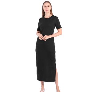 Maxi T Shirt Dress Donna Summer Beach Boho Sexy Party Wrap Bodycon Elegante Casual Fessura Cotone Bianco Nero Abiti lunghi Vestito estivo Y0823