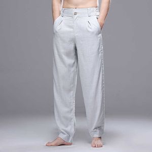 SHAN BAO original brand men's linen casual pants spring and summer style straight loose pants white gray black 210531