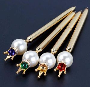 2021 Nova Creative Big Pearl Head Metal Caneta Esferográfica com Cristal Diamond Crown Student Stationery Escrevendo Suprimentos