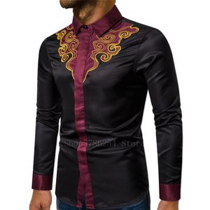 Etnik Giyim 2021 Adam Afrika Moda Dashiki Gömlek Geleneksel Stil Uzun Kollu Baskılı Afrika Zengin Bazin T-Shirt Tops Erkek Elbiseler Clo