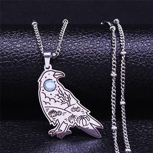 Pendant Necklaces Landscape Crow Moonstone Stainless Steel Women/Men Silver Color Tourism Jewelry Gift Chaine Homme NXH1203S04