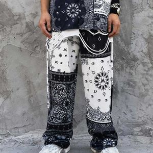 2021 Hip Hop Men Drawstring Loose Wide Leg Printed Sports Pants Sweatpants Retro StreetStyle Fashion Straight Pants Joggers Men Y0811