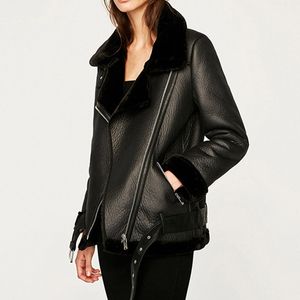 2021 Casacos de Inverno Mulheres Espessura Faux couro pele de pele de carneiro de pele feminina jaqueta de couro de pele Aviator Outwear Casaco Feminino