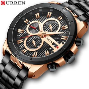 Curren Men Watch Top Brand Luxury Chronograph Quartz Klockor Rostfritt Stål Business Armbandsur Män Klocka Relogio Masculino Q0524
