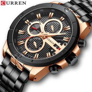 Curren Erkekler İzle Üst Marka Lüks Chronograph Kuvars Saatler Paslanmaz Çelik İş Saatı Erkekler Saat Relogio Masculino Q0524