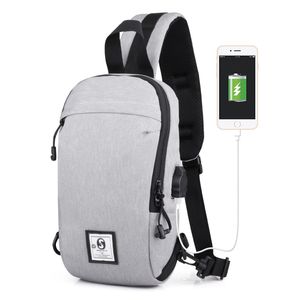 Bolsa de peito para homens negócios crossbody pequenas mochilas com USB Charing Oxford À Prova D 'Água Sling Bags Casual