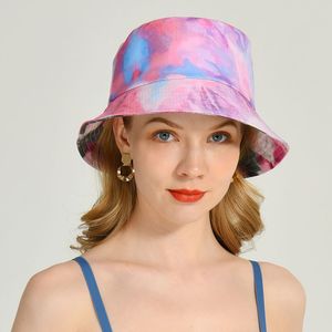 Mode Kvinnor Bucket Sommar Bomull Flat Sun Reversibel Tie Dye Fisherman Hat Outdoor Sports Travel Beach Caps