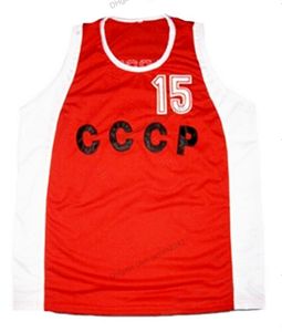 Niestandardowe Arvydas Sabonis # 15 CCCP Rosja Koszykówka Jersey Szyte Czerwony Rozmiar S-4XL Dowolna nazwa i numer Najwyższej jakości koszulki