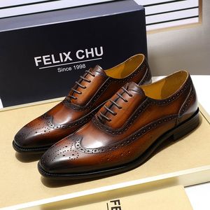 Classic Wingtip Medallion Brogue Oxford Men's Dress Shoes Genuine Leather Black Brown Lace Up Leather Shoes for Men