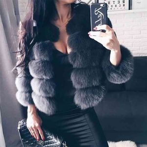 Gamporl faux mink coat vinter topp mode rosa faux päls päls elegant tjock varmt ytterkläder falsk päls kvinna jacka 210910