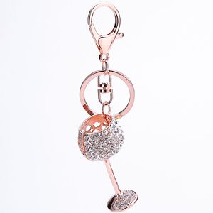 Mode Glänsande Rhinestone Vin Cup Keychain Keyring Decor Bag Key Pendant