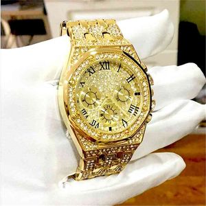 Роскошь Cyed Out Watch Gold Diamond Watch Top Brand для мужчин Квадратный кварцевый водонепроницаемый наручные часы Relogio Masculino мужские часы 210804