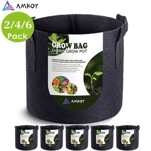 AMKOY 1-10 Gallon Fabric Garden Potato Grow Container Bag Plant Seed Growing Bag Flower Pots Vegetable Planter Tool with Handle 210615