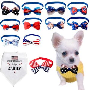Independence Day Pet Cats Dog Collar Bow Tie Adjustable Neck Strap Cat Dogs Knot Collars Grooming Accessories Pets Puppy Product Supplies