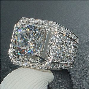 Men Diamond solitaire Rings Domineering Fashion Ring Silver Geometric Square Size 8-13