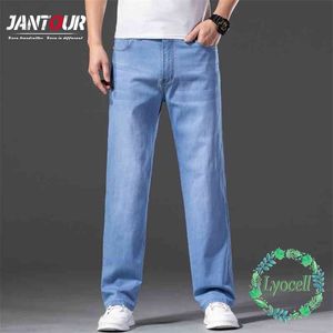 Sommer Herren Lyocell Light Blue Jeans Plus Size 40 42 44 Loose gerade Denimhose Männliche Klassiker Brandhosen 210723