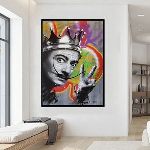 Graffiti Art Salvador Dali Poster Print Canvas Art Print Wall Pictures For Living Room Abstract Portrait Art