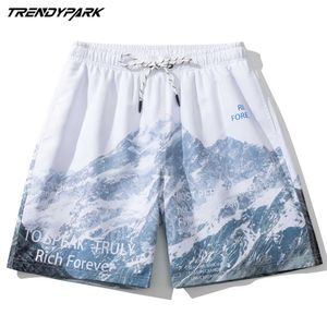 Men's Snow Mountain Print Casual Board Beach Swim Trunks Shorts Summer Mens Streetwear Polyester Short with Mesh Lining 210601