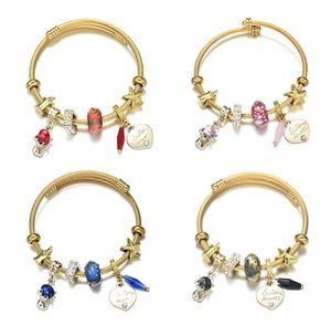 Bracciale in acciaio al titanio e oro, regolabile, fai da te, bella volpe, braccialetti con ciondolo a forma di cuore, per regalo da donna