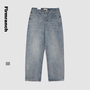 FirmRanch Primavera / Outono 90s vintage homens em linha reta solta água larga luz de lavagem azul para fazer calças de brim velhos menino calças longas