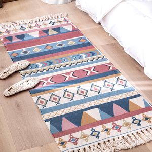 Cotton and Linen Long Mats, Bedroom Bedside , Living Room Sofa, Coffee Table, Hand-woven Tassel Carpet, Machine Washable