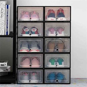 6pcs Fold Plastic shoe boxes storage s thickened dustproof organizer superimposed combination cabinet 210922