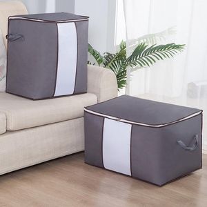 Oxford Fabric Coffee Beige Navy GrayFolding Quilt Blanket Storage Bag Clothes Wardrobe Bedroom Box Holder With Visible Bags