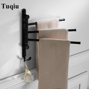 Towel Racks Tuqiu Swivel Bars Black Hangers Wall Mounted 2-4 Bathroom Rail Rack SUS 304 Holder Hanger