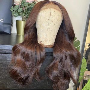 Perucas de renda 13 * 6 transparente peruca frontal escuro marrom escuro cabelo humano onda de corpo peruano colorido 4x4 fechamento para mulheres negras