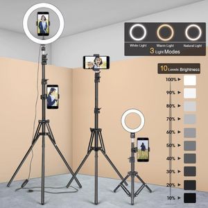 Stative Pografie Stativ für Mobiltelefon mit Ringlampe Camara Selfie Lichtständer Halterung Youtube Make-up Video Live PO Studio