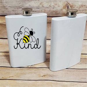 8oz Sublimation Hip Flask White DIY Flagon Stainless Steel Double Wall Wine Pot with Funnels Party Christmas Gift