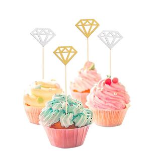 Cupcake-ring-Topper großhandel-Andere Event Party Supplies stücke Gold Silber Glitter Diamant Ring Cupcake Topper Kuchen Topper Hochzeit Geburtstag Dekoration