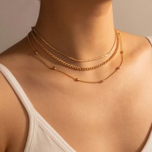 Ins-mode guldpärlkedja choker halsband för kvinnor guld legering metall clavicle justerbar fest smycken krage