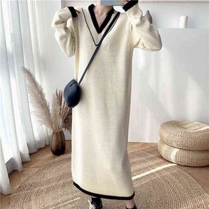 Knitted Straight dress with overcoat for women autumn and winter with thicker loose fit slim over-the-knee sweater base dress Y1204