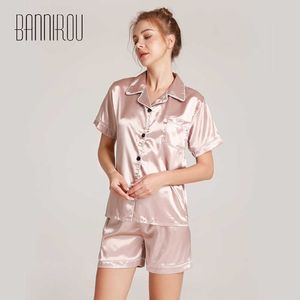 Sommar kvinnor Pijamas pyjamas silke pyjamas pajama droppe för sovkläder Bannirou 210622