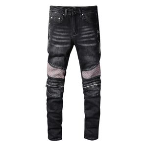 Jeans Uomo Patchwork Regular Slim Fit Biker Pantaloni jeans da uomo neri Pantaloni casual Jean Taglia grande 28-40
