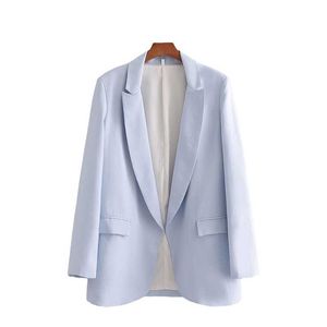 elegant women sky blue blazer jackets fashion ladies full sleeve suits casual female pocket chic girls 210527