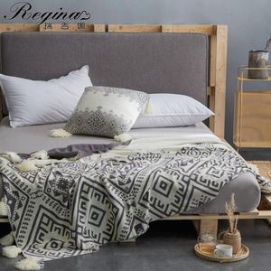 Kasta filt mediterranean stil ren natur bomull stickad säng filt utsökta virka mönster mysiga soffan kastar