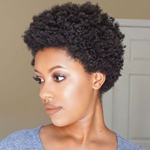 Krótki Pixie Cut None Lace Front Kinky Kręcone Human Hair Włosy Peruka Dla Czarnych Kobiet Naturalne Daily Full Machine Made Wigs