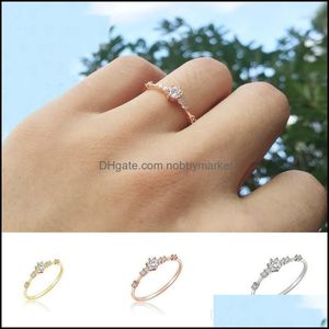 Band Ringe Schmuck Hohe Qualität Kristall Zirkon Für Frauen Korea Stil Sechs Zinken Einstellung Silber Gold Rose Farbe Hochzeit mode Drop Lieferung 20