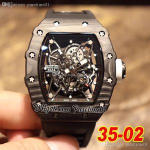 2022 Black Carbon Fiber Miyota Automatic Mens Watch Skeleton Dial White Crown Rubber Strap Super Edition Watches Puretime01 3502CF-e5