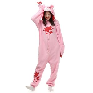 Pembe Kasvetli Bea Yetişkin Onesies Karikatür Pijama Hayvan Cadılar Bayramı Partisi Kostüm Tulumlar Kapüşonlu Pijama Takım 211130